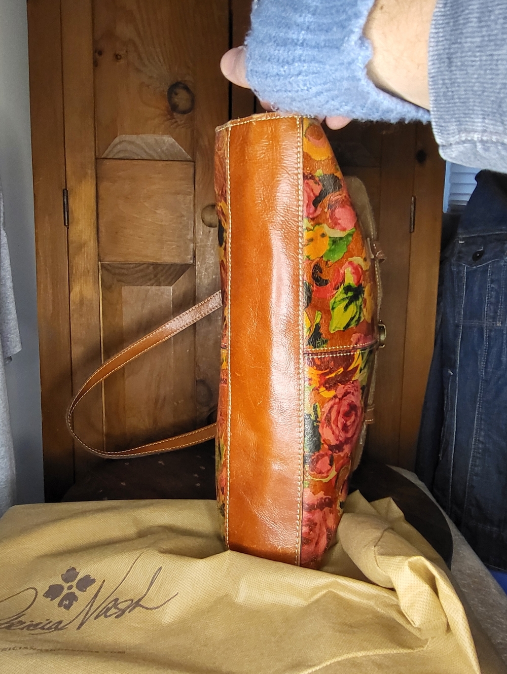 Patricia Nash Orange Red Floral Leather Shoulder Bag - Picture 10 of 17